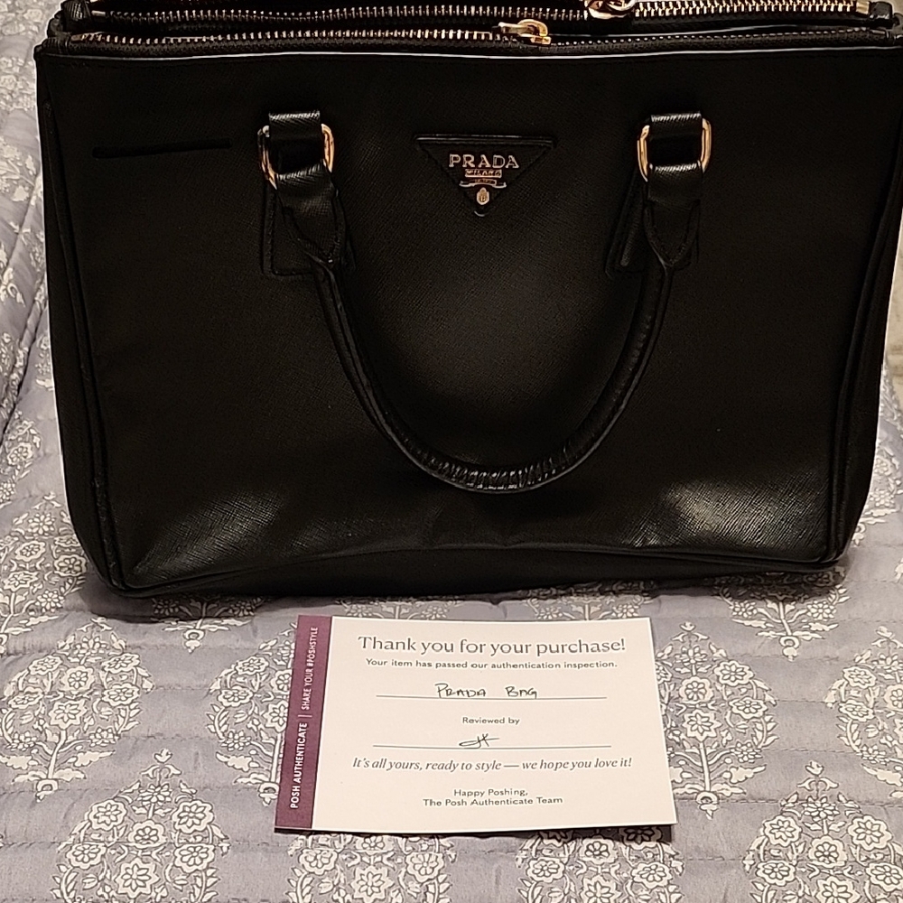 Prada Black Leather Tote with Gold Accents
